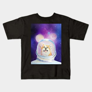 Space Dog Corgi Adventure Mixed Media Illustration Kids T-Shirt